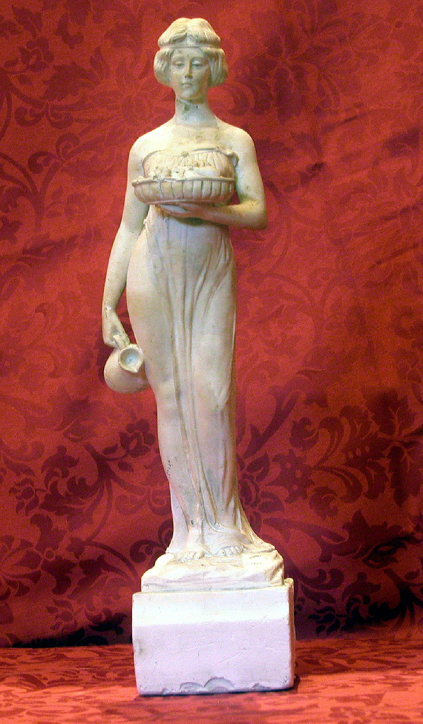 Fanciulla con brocca nella mano destra e e cesto di frutta (statuetta, opera isolata) - bottega volterrana (secc. XVIII/ XX)