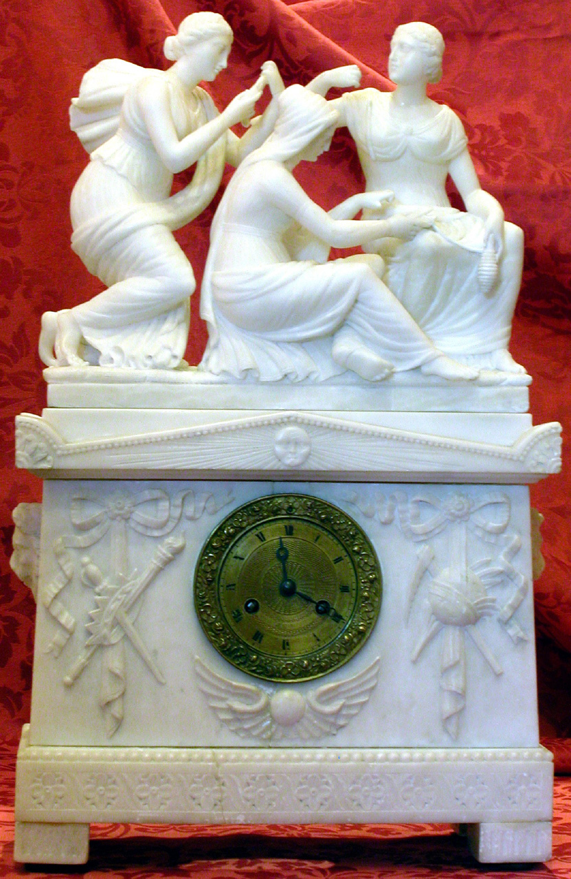 Orologio "Le tre Parche", orologio (orologio - da tavolo, opera isolata) - bottega volterrana (secc. XIX/ XX)