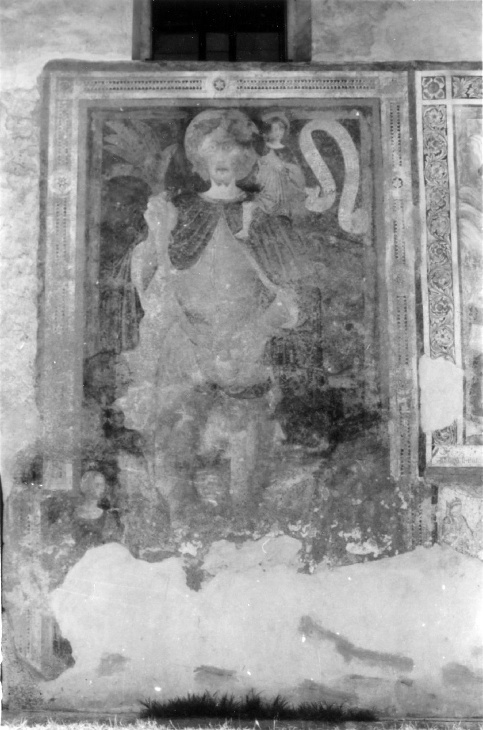 San Cristoforo guada il fiume con Gesu' Bambino sulle spalle (dipinto murale) - ambito lombardo (fine/ inizio secc. XV-XVI)
