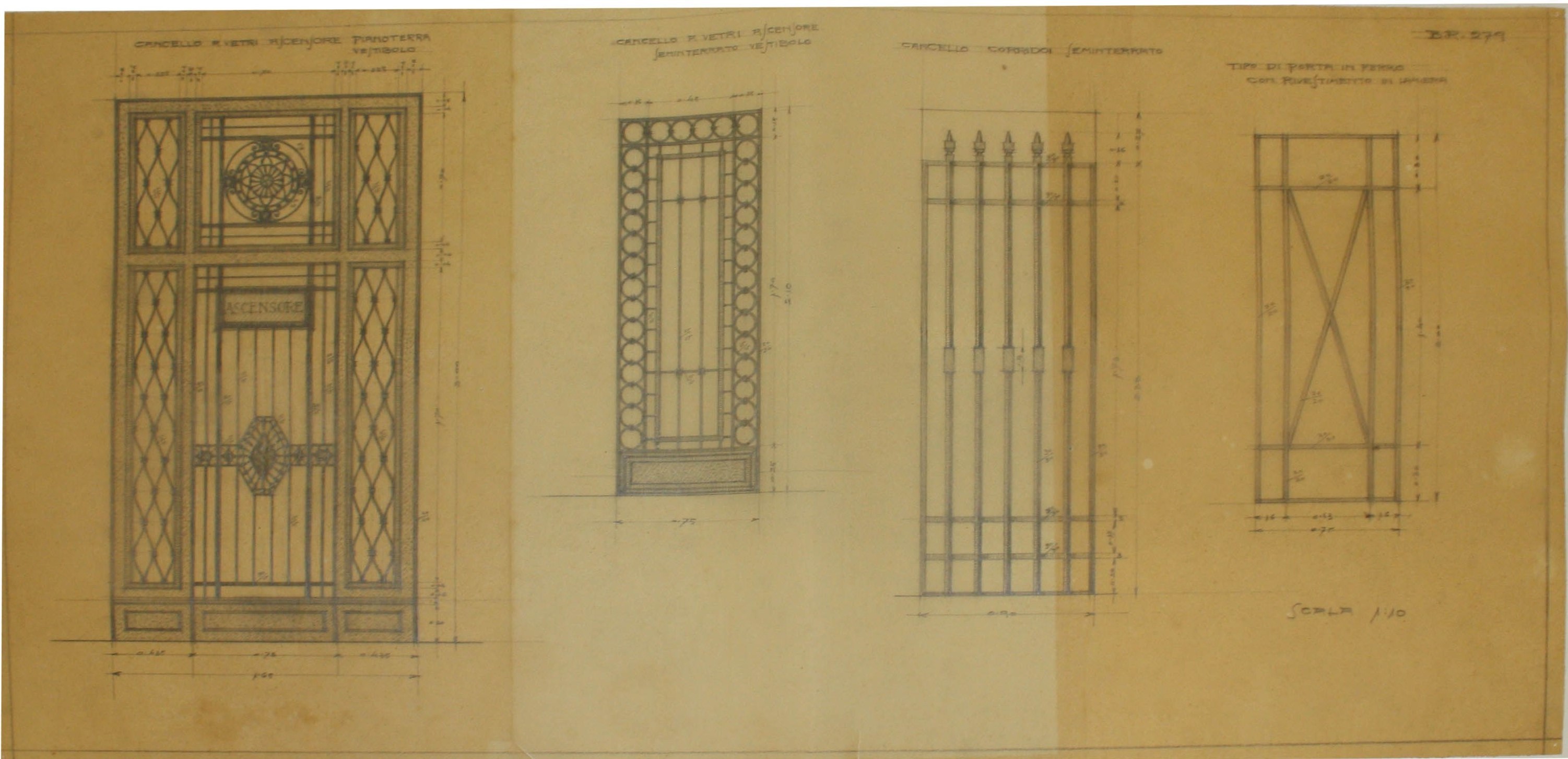 disegno architettonico di Bruno Slocovich - ambito italiano (prima metà XX)