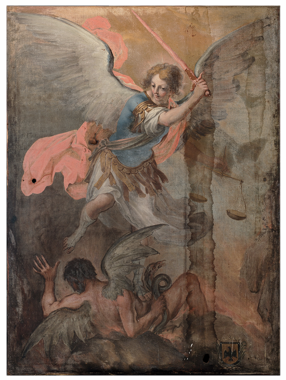 San Michele Arcangelo sconfigge il demonio (dipinto, opera isolata) di Legnani Stefano Maria detto Legnanino (attribuito) (inizio sec. XVIII)