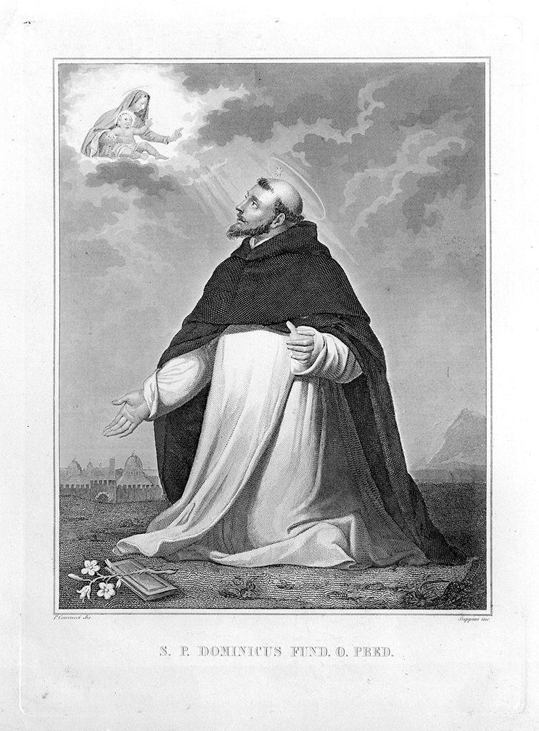 San Domenico in preghiera (stampa) di Suppini Pietro, Comucci Pietro (sec. XIX)