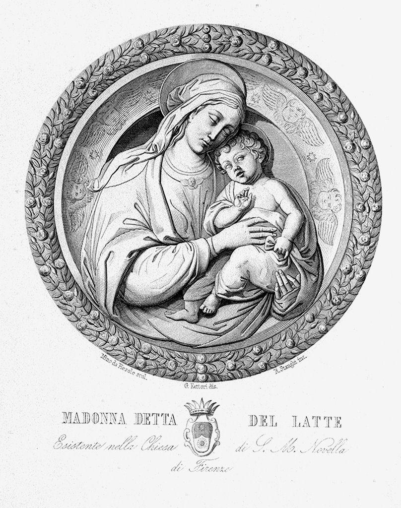 Madonna con Bambino (stampa) di Stanghi Raffaello, Fattori Giuseppe, Benedetto da Maiano (sec. XIX)
