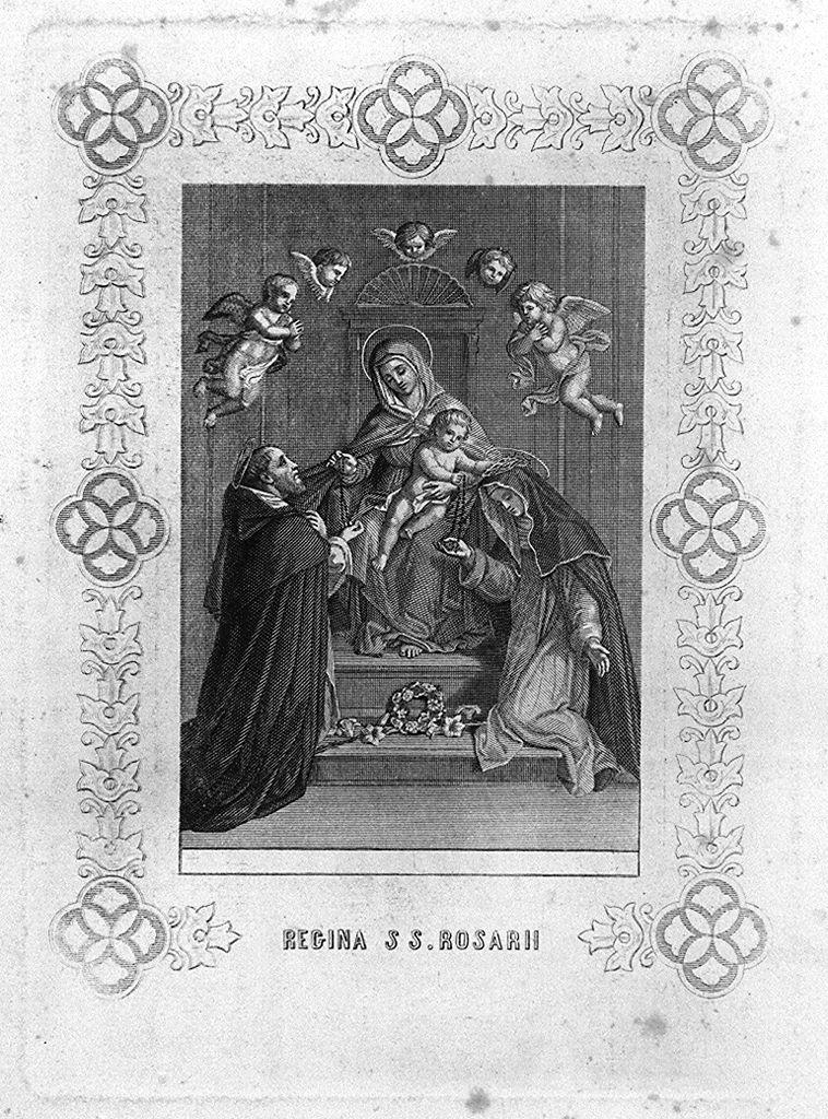 Madonna del Rosario con San Domenico e Santa Caterina da Siena (stampa) di Salvi Giovanni Battista detto Sassoferrato - ambito italiano (seconda metà sec. XIX)