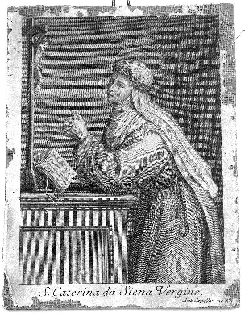 Santa Caterina da Siena adorante il crocifisso (stampa smarginata) di Capellan Antonio, Azzolino Giovanni Bernardino (sec. XVIII)