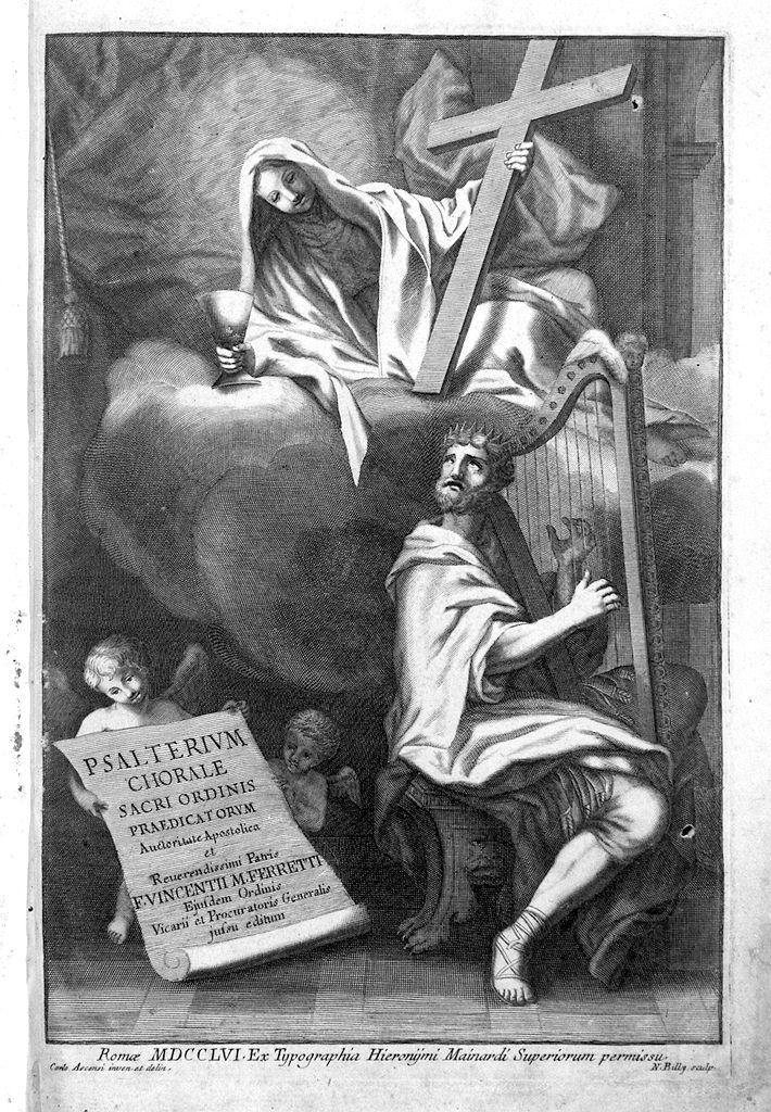 David che suona l'arpa e allegoria della fede (stampa) di Billy Nicola, Ascensi Carlo (sec. XVIII)