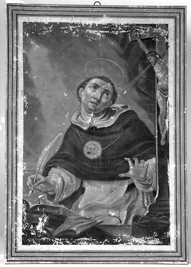 San Tommaso d'Aquino scrive ispirato da Cristo crocifisso (stampa smarginata) - ambito toscano (sec. XIX)