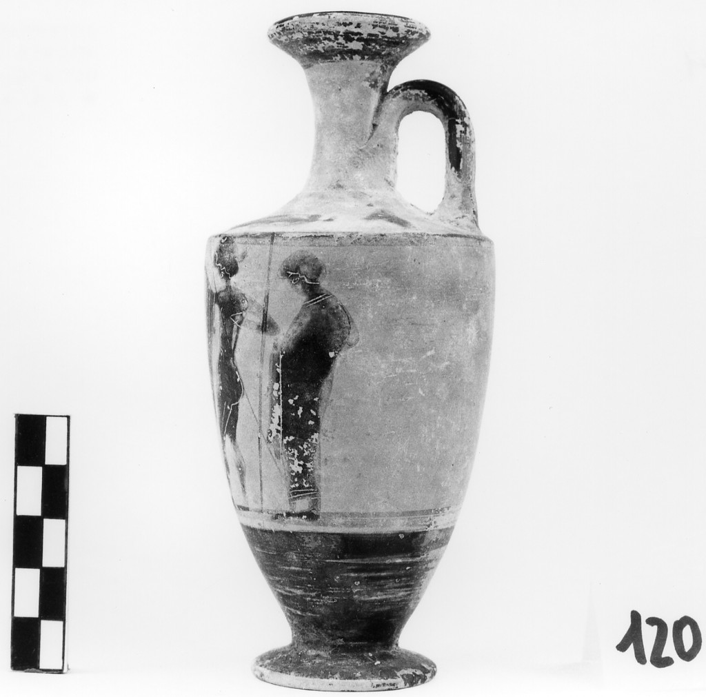 lekythos - gruppo del Gallo, ambito attico (fine/ inizio secc. VI-V a.C)