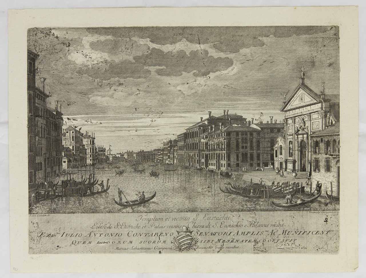 Templum et vicinia S. Eustachii, Chiesa di S. Eustachio e Palazzi vicini (stampa, serie) di Giampiccoli Marco Sebastiano, Canaletto Giovanni Antonio - ambito veneto (ultimo quarto XVIII)