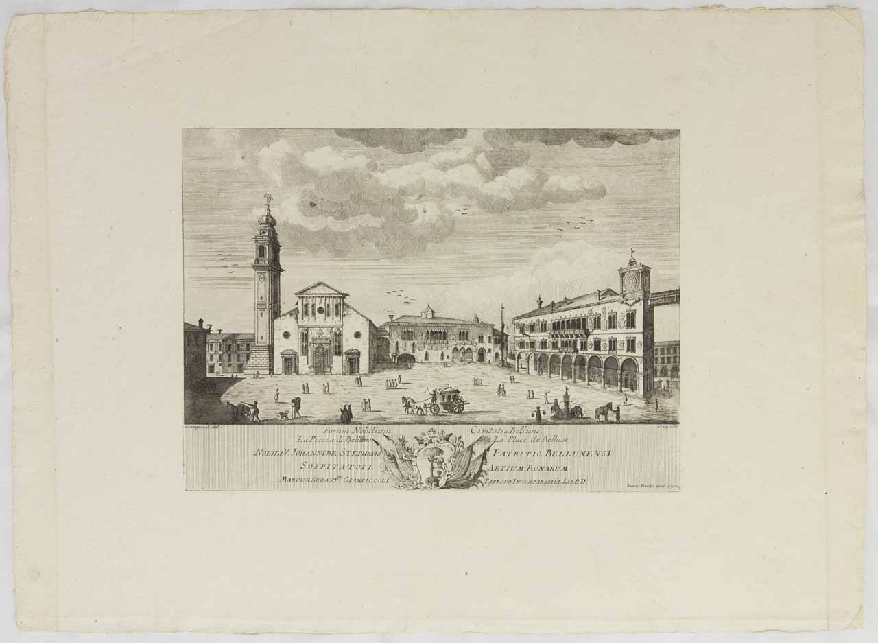 Forum Nobilium Civitatis Belluni, Piazza Duomo, Belluno (stampa, serie) di Giampiccoli Marco Sebastiano - ambito veneto (ultimo quarto XVIII)