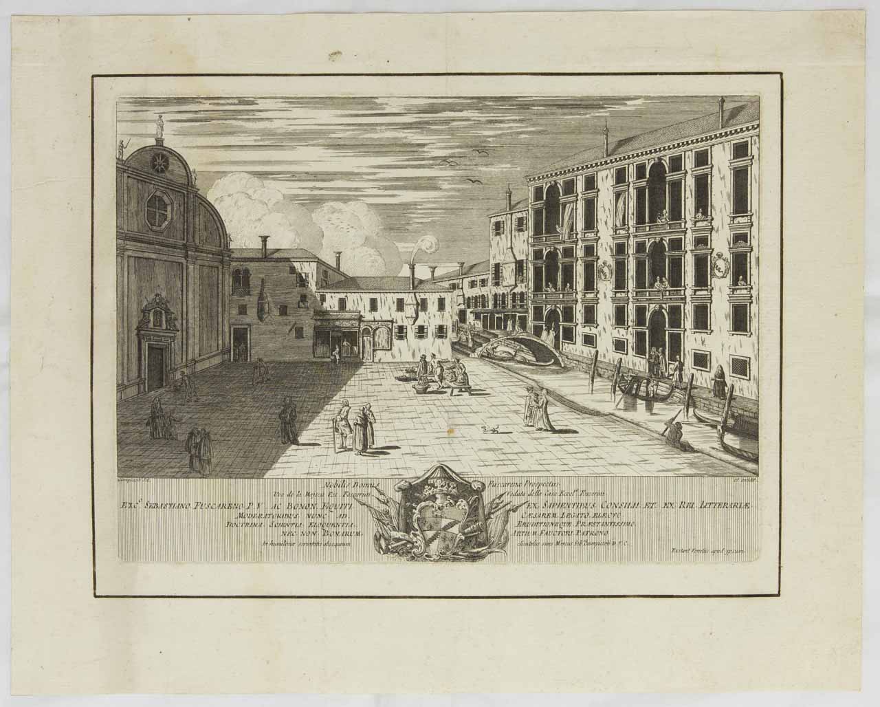 Nobilis Domus Fuscarenae Prospectus, Veduta di Palazzo Foscarini e campo dei Carmini, Venezia (stampa, serie) di Giampiccoli Marco Sebastiano - ambito veneto (ultimo quarto XVIII)