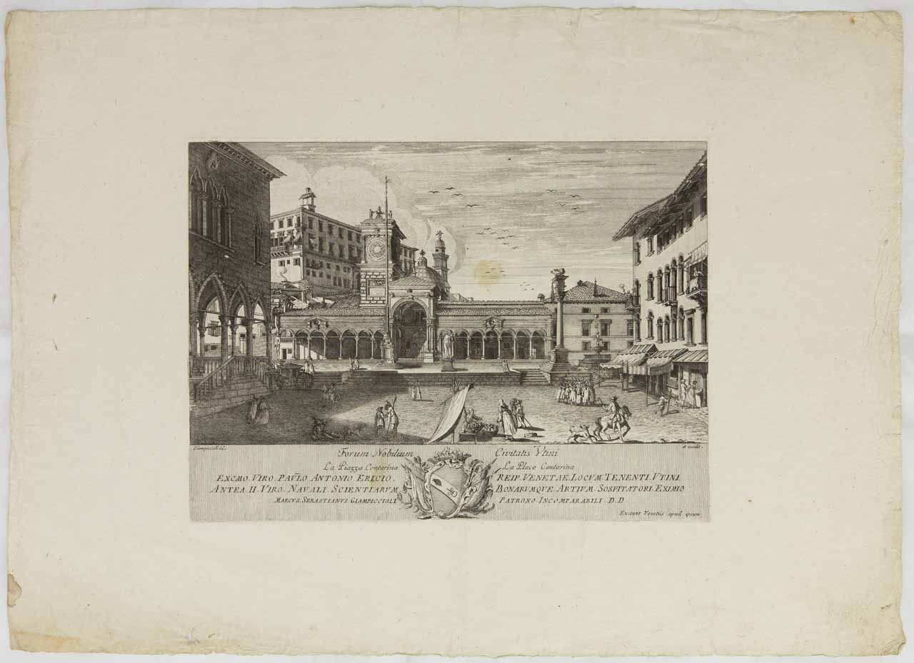 Forum Nobilium Civitatis Utini, Piazza Contarina (oggi della Libertà), Udine (stampa, serie) di Giampiccoli Marco Sebastiano - ambito veneto (ultimo quarto XVIII)