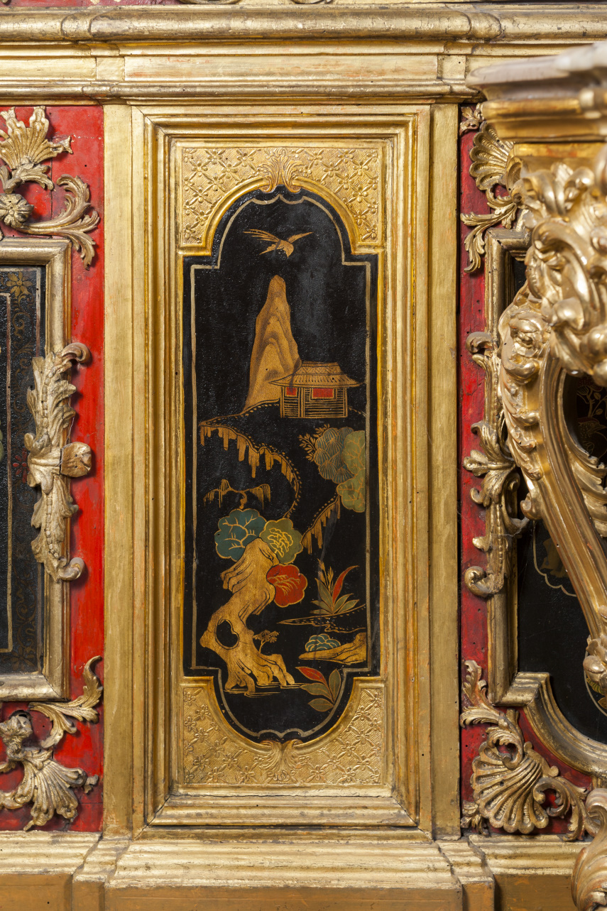 paesaggio con fiume e uccello (pannello dipinto, elemento d'insieme) di Juvarra Filippo, Massa Pietro (secondo quarto sec. XVIII)