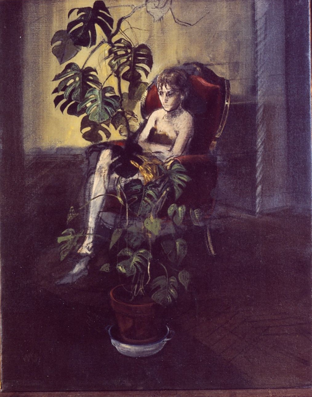 signora seduta (dipinto) di Sughi Alberto (sec. XX)