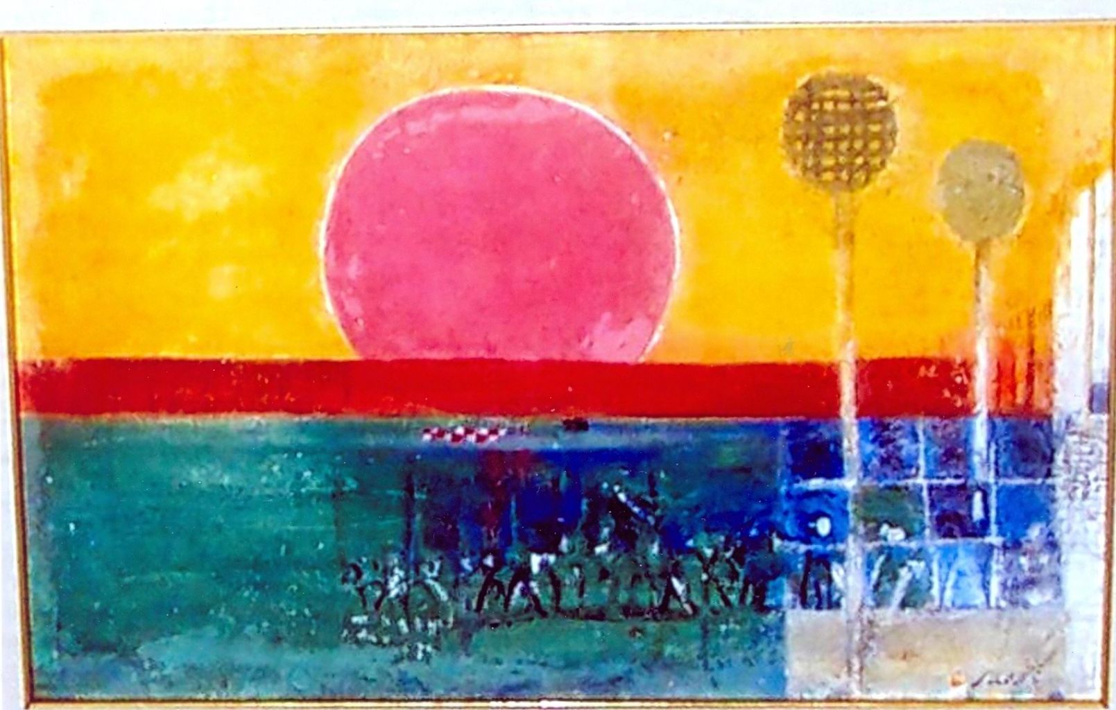 Paesaggio col sole, paesaggio lagunare con il sole (dipinto) di Saetti Bruno (sec. XX)