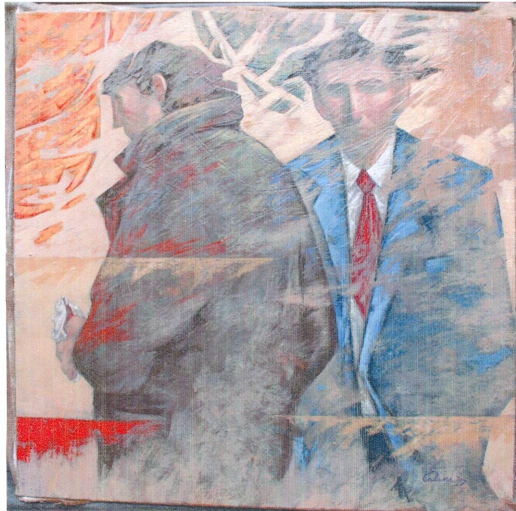 Due uomini soli, figure maschili (dipinto) di Talani Giampaolo (secc. XX/ XXI)