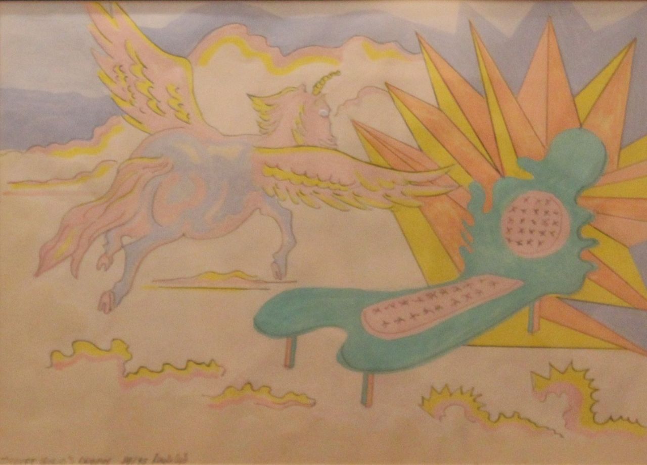 Swifft wind's dream, unicorno alato e chase longue (disegno preparatorio) di Vigo Nanda (attribuito) (sec. XX)