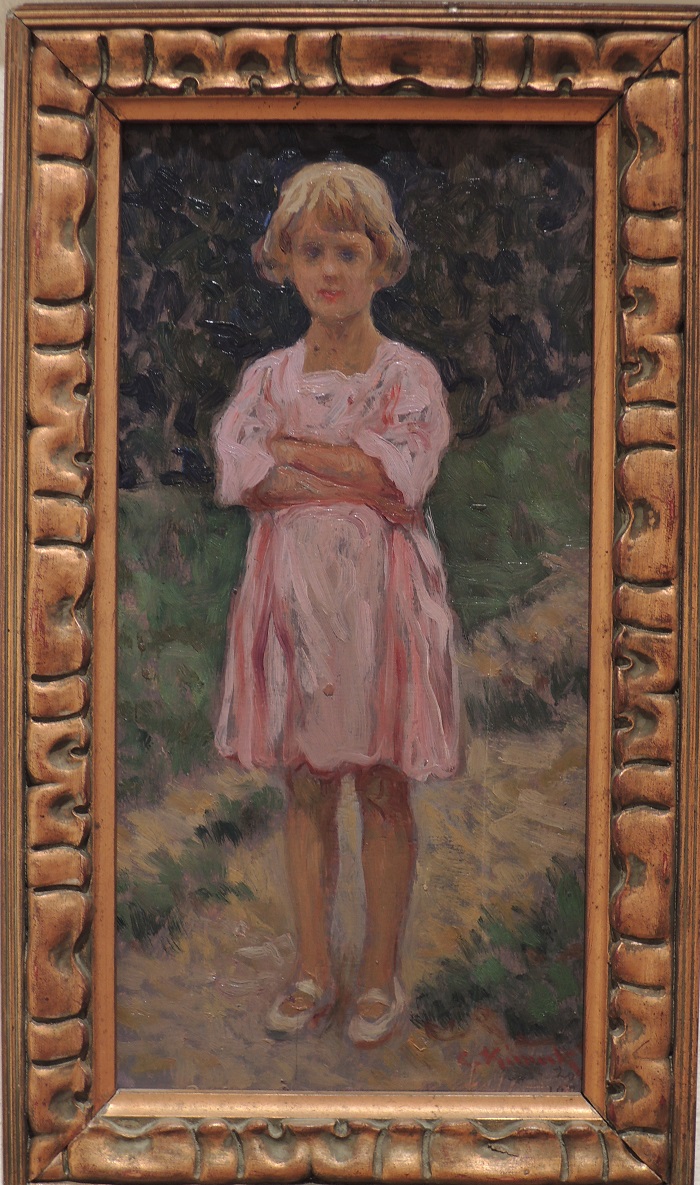 Vittoria in piedi, Figura di bambina (dipinto) di Kienerk Giorgio (sec. XX)