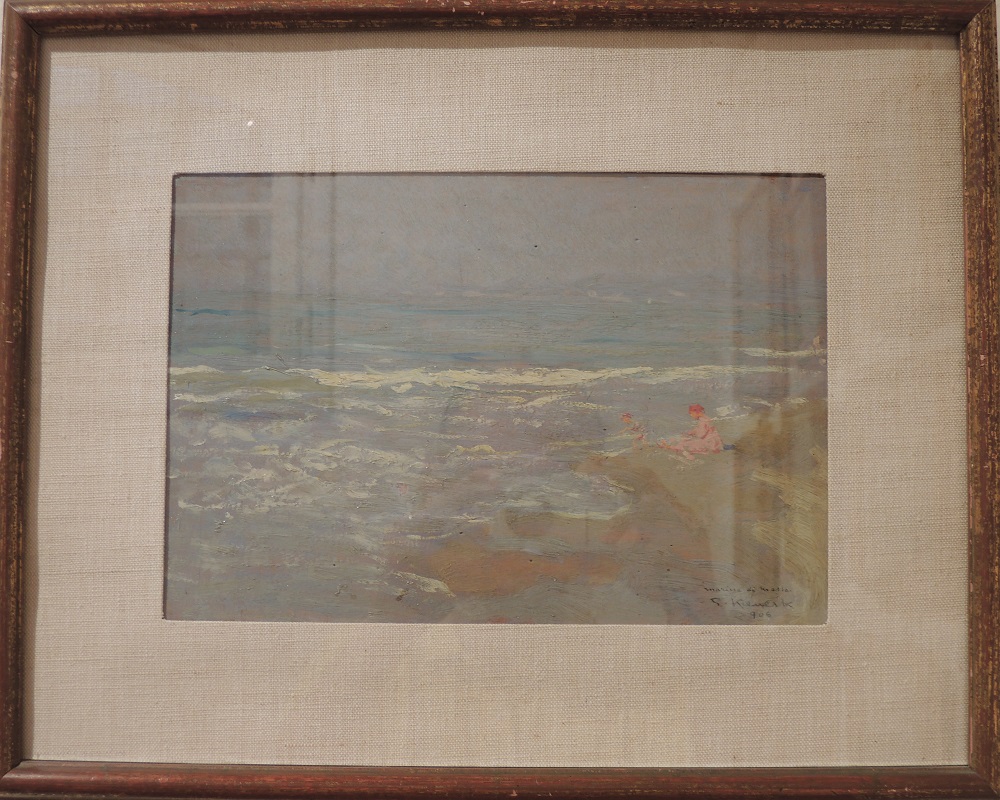 Spiaggia a Marina di Massa, Paesaggio marino (dipinto) di Kienerk Giorgio (sec. XX)