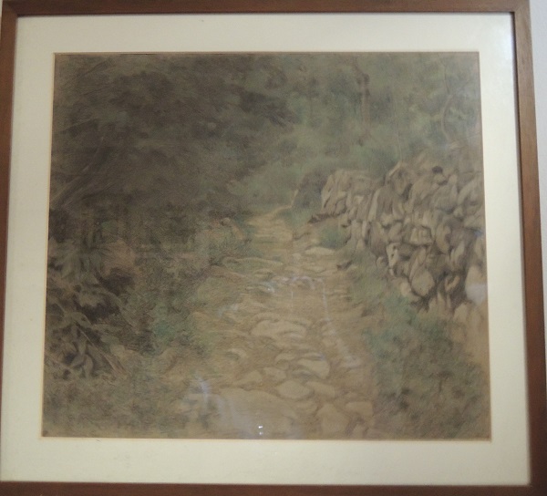 Sentiero nel bosco, Maresca, Paesaggio boschivo (disegno) di Kienerk Giorgio (sec. XX)