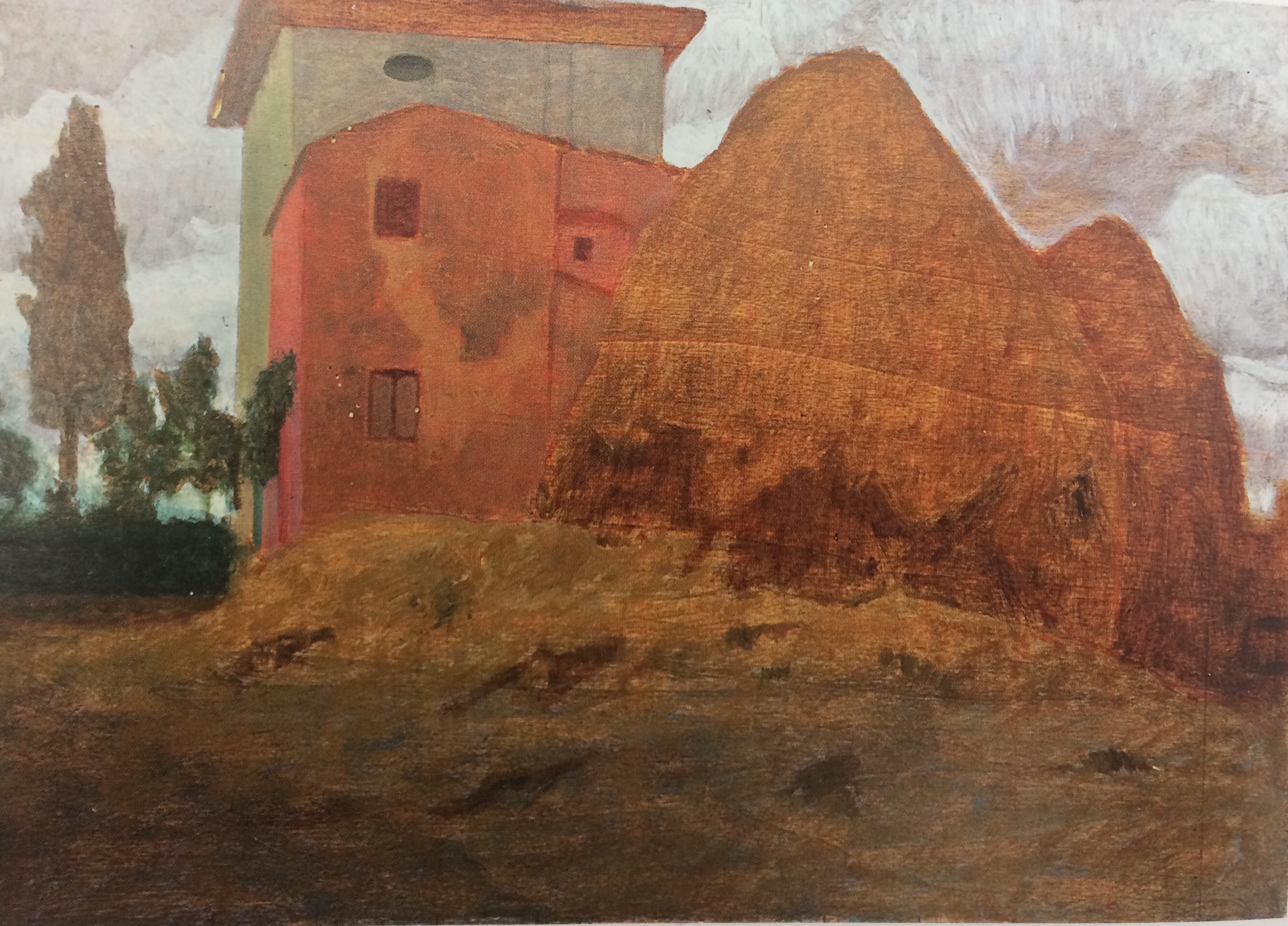 L'aia del contadino, Paesaggio campestre (dipinto) di Giorgio Kienerk (sec. XX)