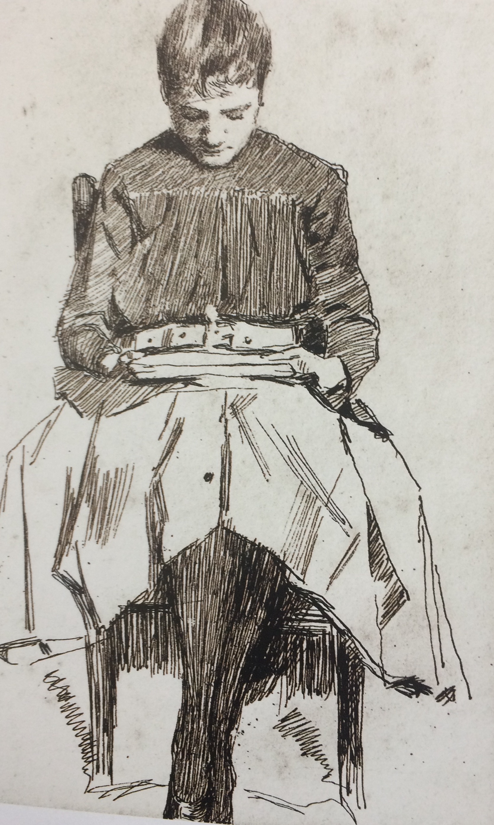Teresa che legge, Figura femminile (disegno) di Kienerk Giogio (sec. XIX)