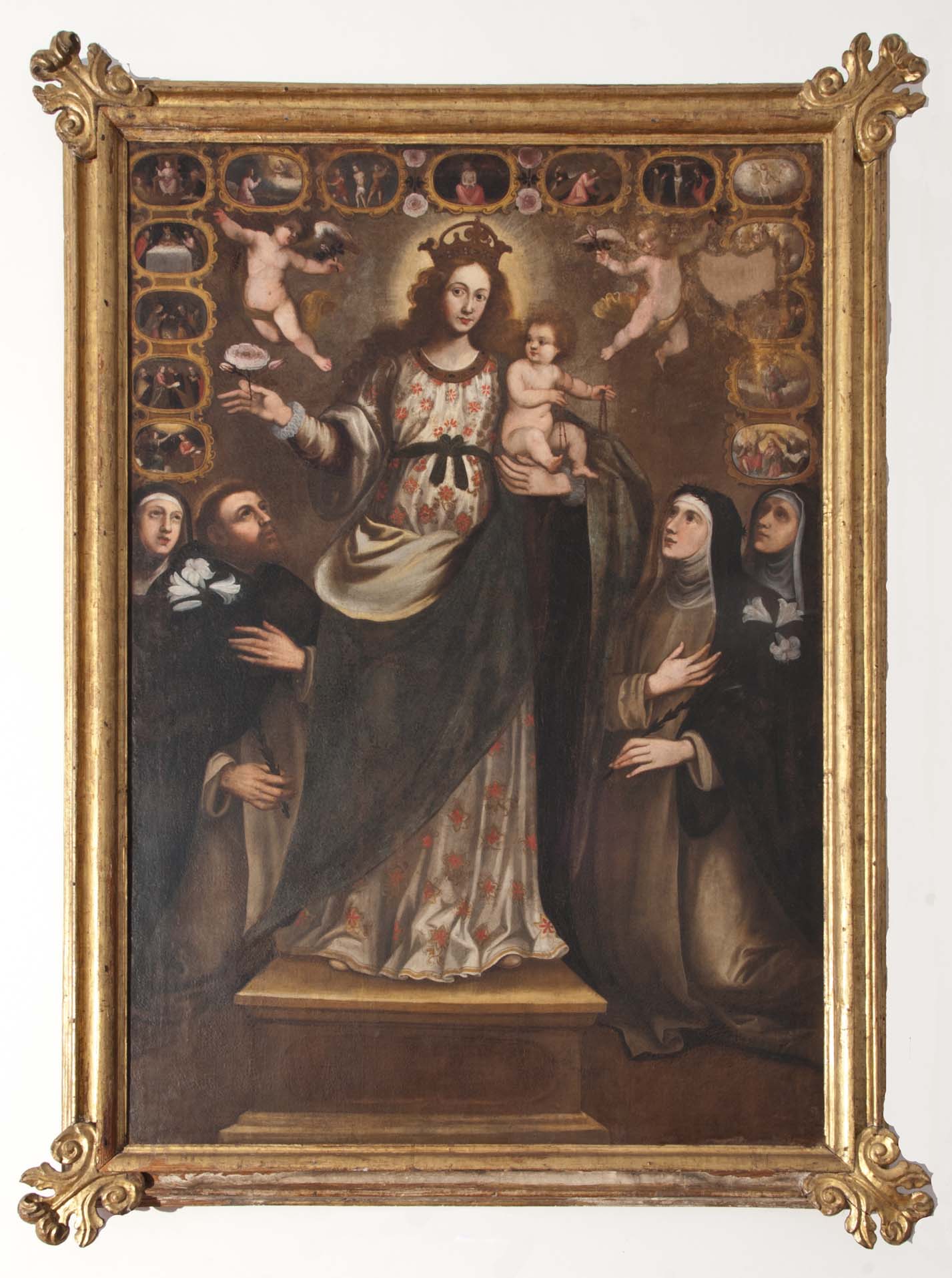 MADONNA DEL ROSARIO CON SANTI DOMENICANI (dipinto - dipinto su tela, opera isolata) di Ignoto (maniera) - ambito Italia meridionale (XVII)