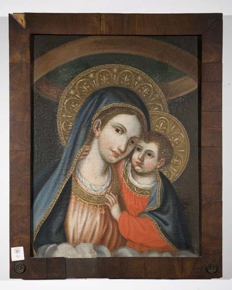 MADONNA CON BAMBINO (dipinto - dipinto su tela, opera isolata) di Ignoto (maniera) - ambito Italia meridionale (XIX)