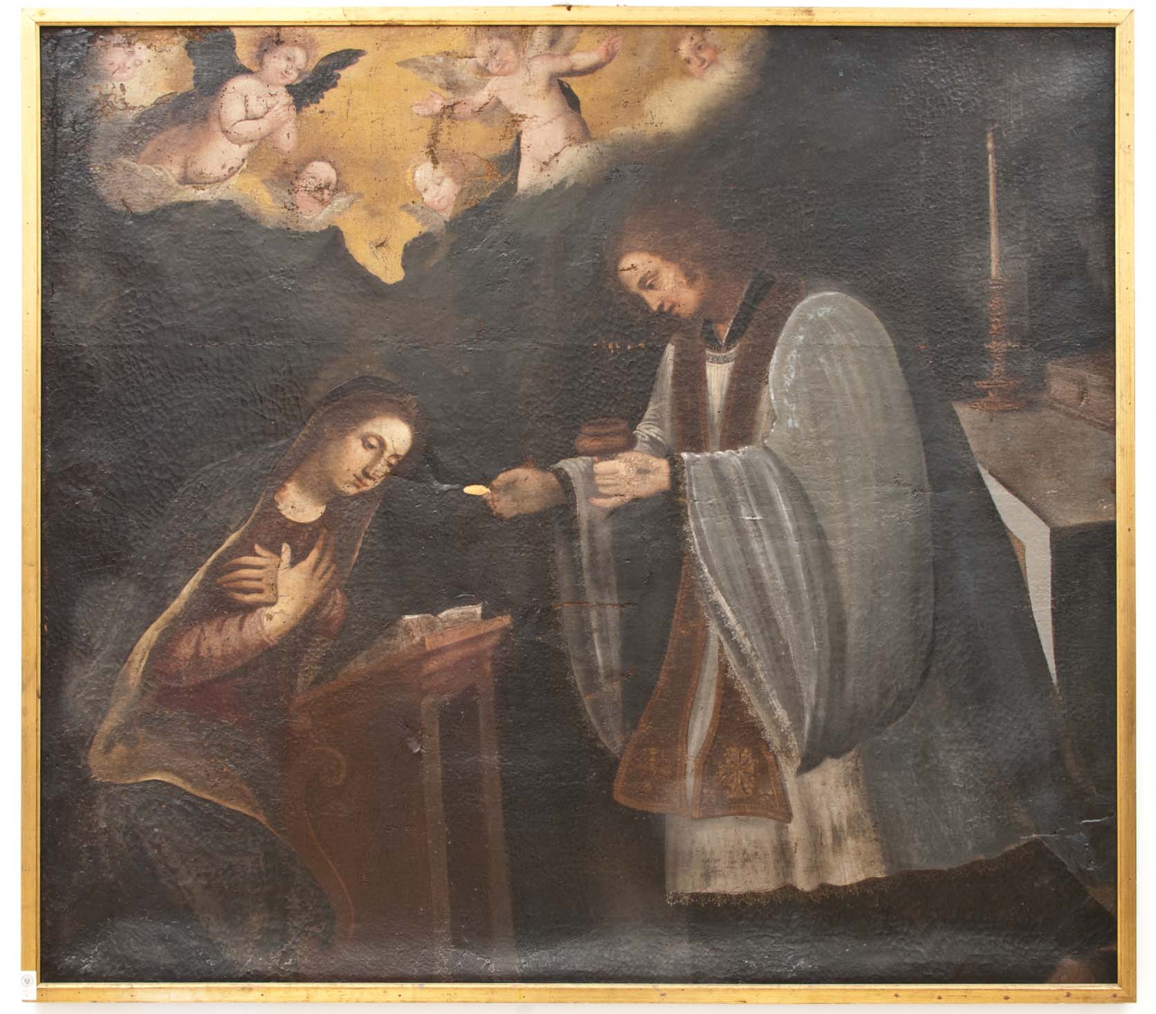 COMUNIONE DI MARIA VERGINE (dipinto - dipinto su tela, opera isolata) di Ignoto (maniera) - ambito Italia meridionale (XVIII)