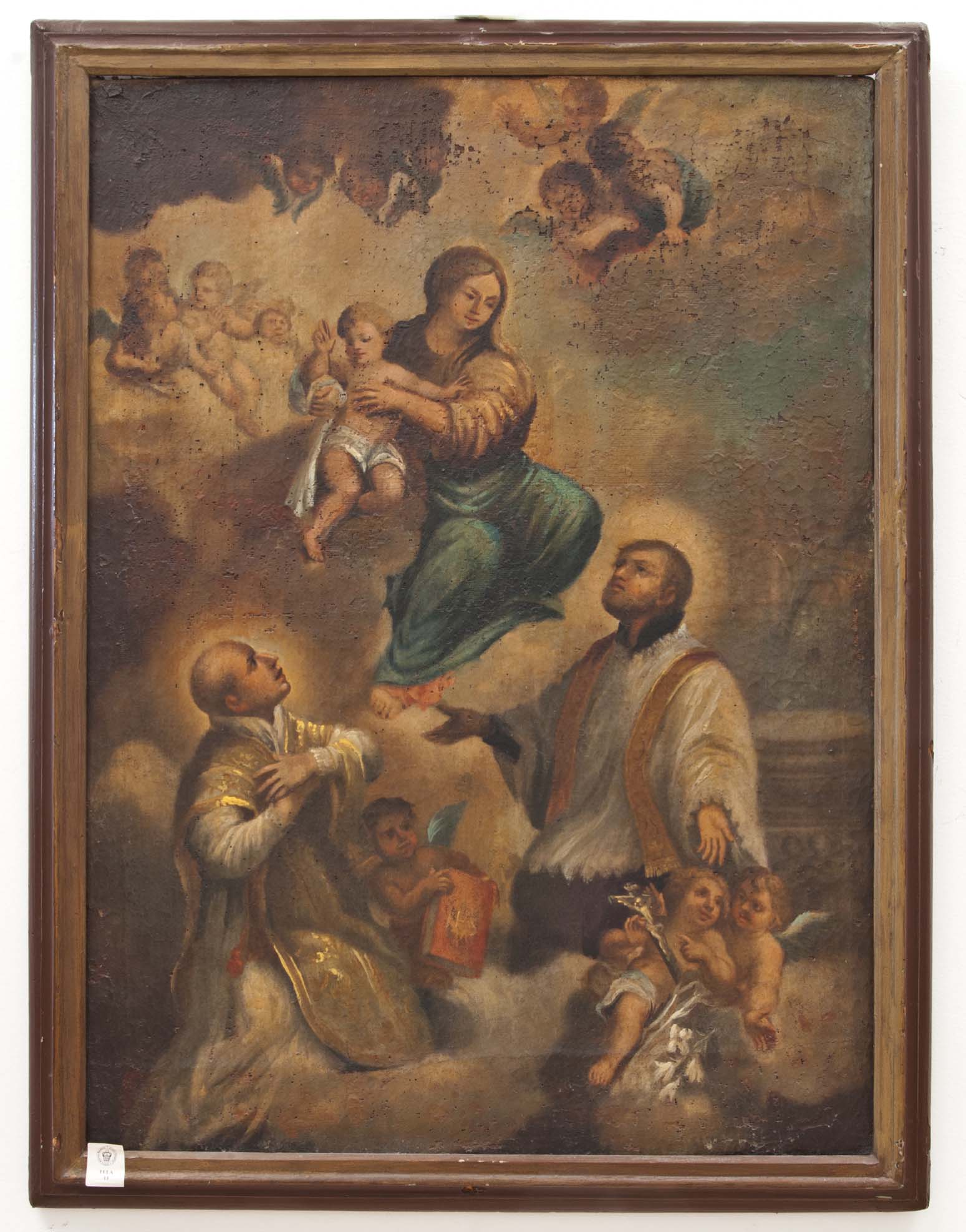 MADONNA IN GLORIA CON BAMBINO E SANTI (BERNARDINO E ?) (dipinto - dipinto su tela, opera isolata) di Ignoto (maniera) - ambito Italia meridionale (XVIII)