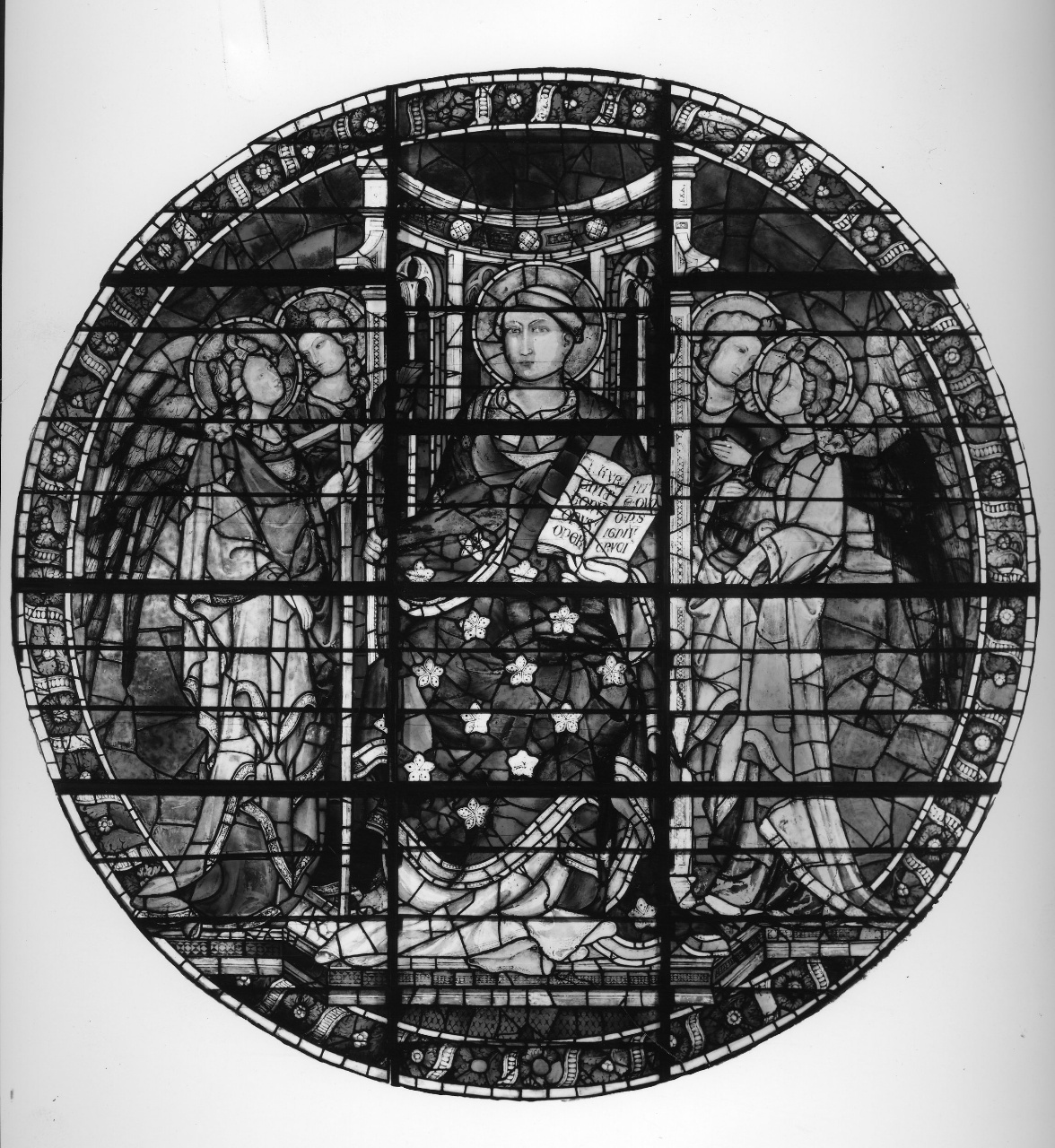 San Lorenzo in trono e angeli (vetrata) di Ghiberti Lorenzo (attribuito), Niccolò di Piero Tedesco (attribuito) (sec. XV)