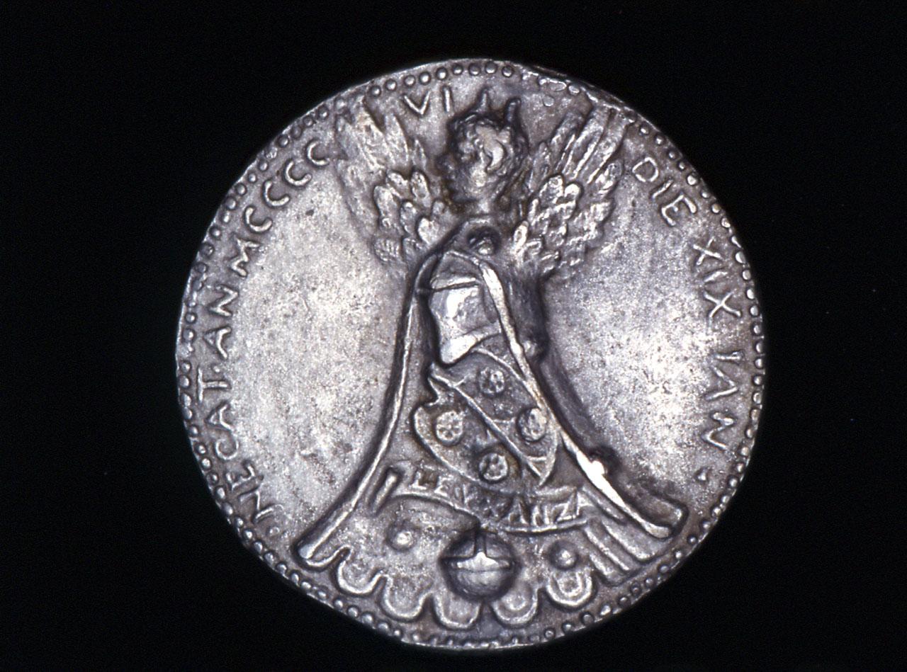 stemma gentilizio della famiglia Carraresi (medaglia) - ambito italiano (sec. XVI)