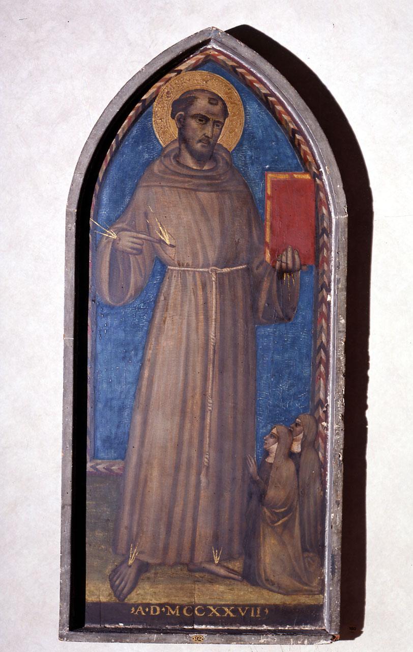 San Francesco d'Assisi mostra le stimmate e due monache in preghiera (dipinto) di Maestro di San Martino a Mensola (ultimo quarto sec. XIV)