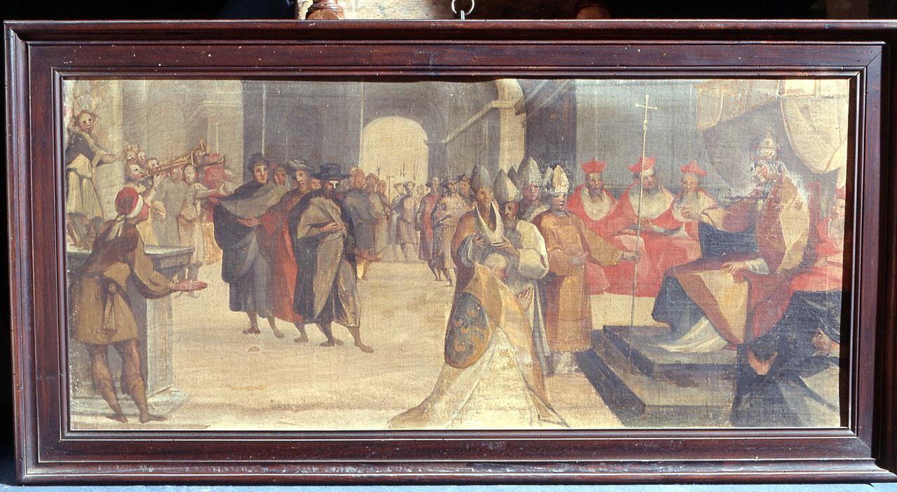papa Niccolò V nomina Enea Silvio Piccolomini vescovo di Siena (dipinto) - ambito senese (secc. XVI/ XVII)