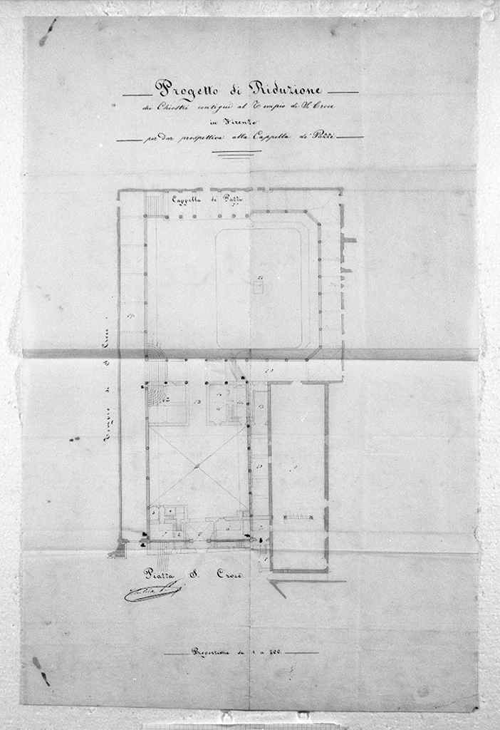 pianta del primo chiostro del convento di S. Croce a Firenze (disegno architettonico) - ambito toscano (sec. XIX)