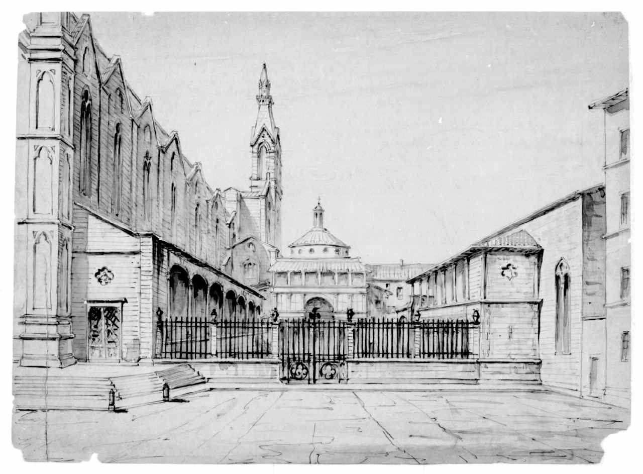 progetto per l'ingresso al primo chiostro del convento di S. Croce a Firenze (disegno architettonico) - ambito fiorentino (sec. XIX)