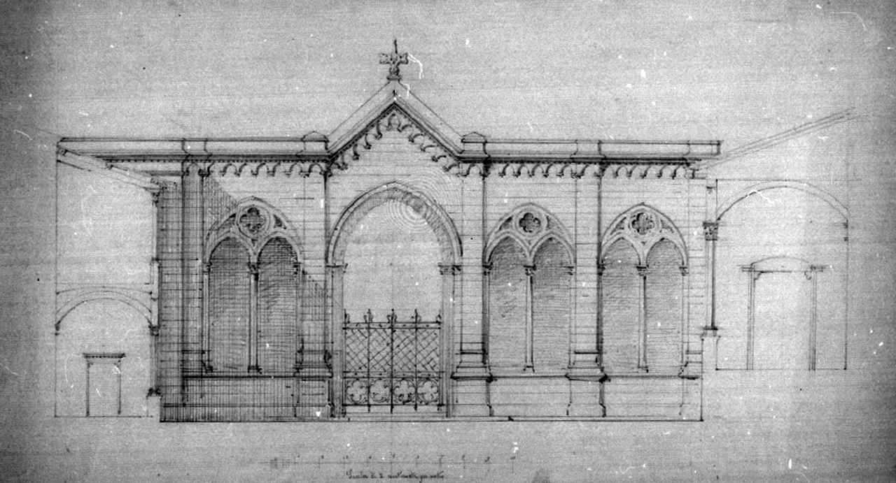 prospetto e pianta del primo chiostro del convento di S. Croce a Firenze (disegno architettonico) - ambito toscano (sec. XIX)