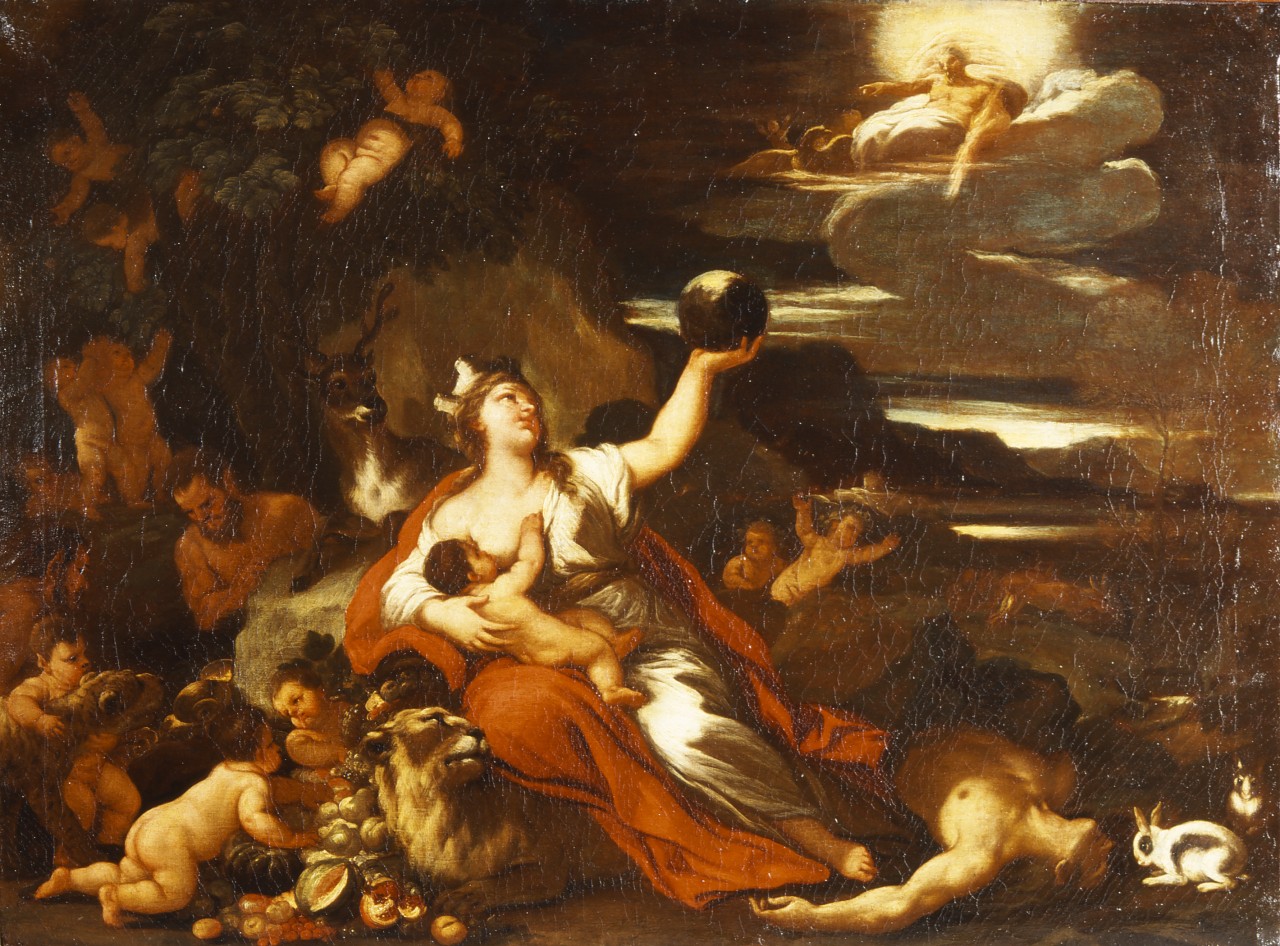 allegoria della terra con Cibele (dipinto) di Giordano Luca (bottega) (sec. XVII)