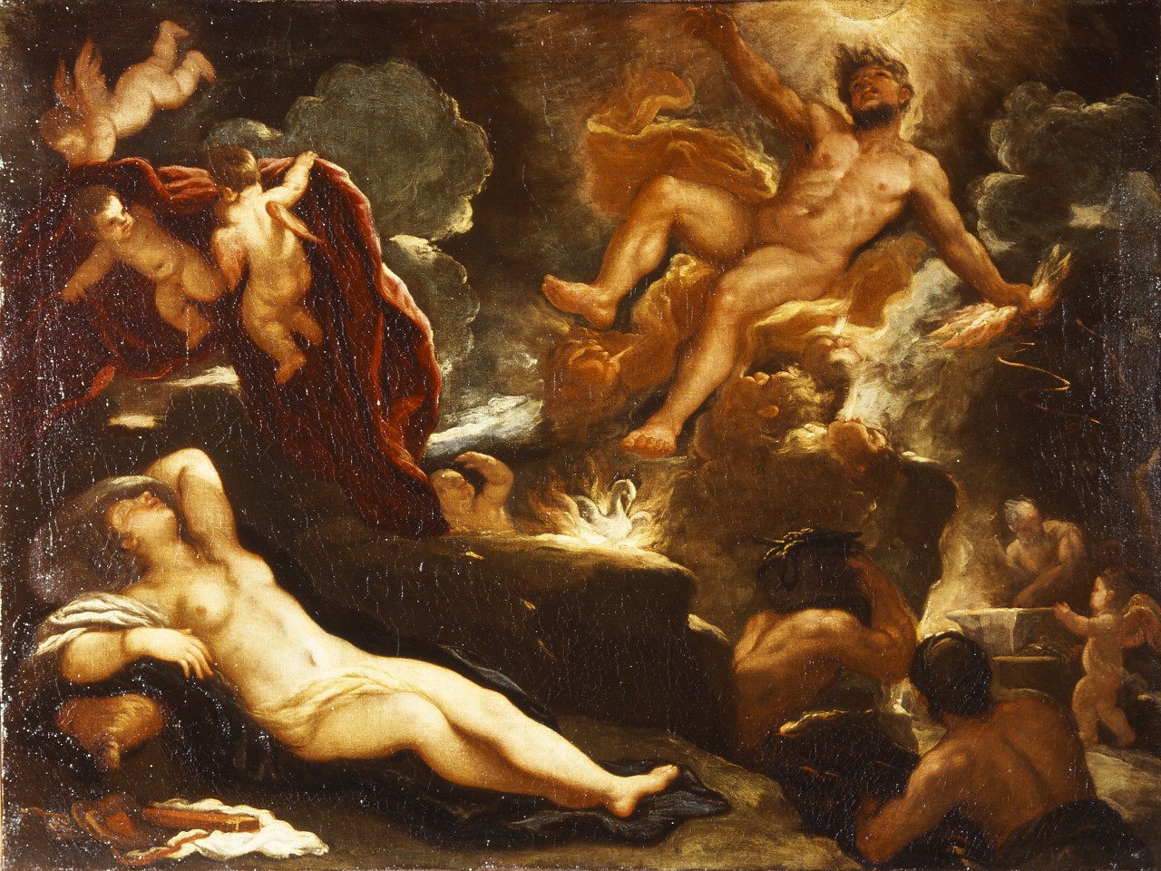 allegoria del fuoco con Giove e Semele (dipinto) di Giordano Luca (bottega) (sec. XVII)