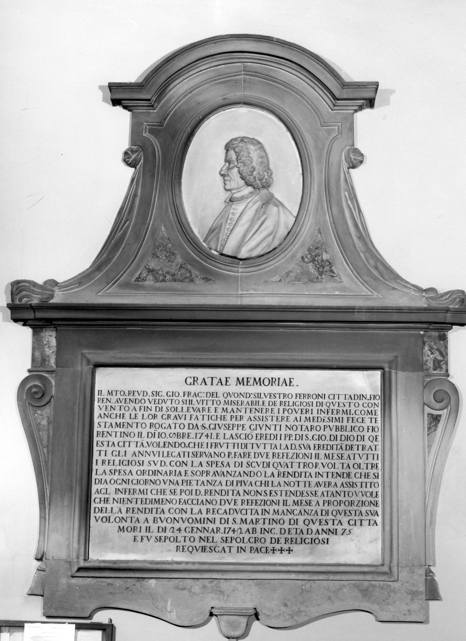 ritratto di Giovan Francesco Ferroni (lapide commemorativa) di Ticciati Girolamo (attribuito) (sec. XVIII)