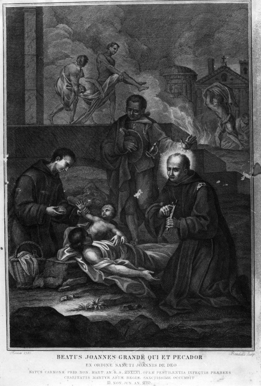 San Giovanni di Dio cura gli appestati (stampa) di Bombelli Pietro Leone (sec. XVIII)