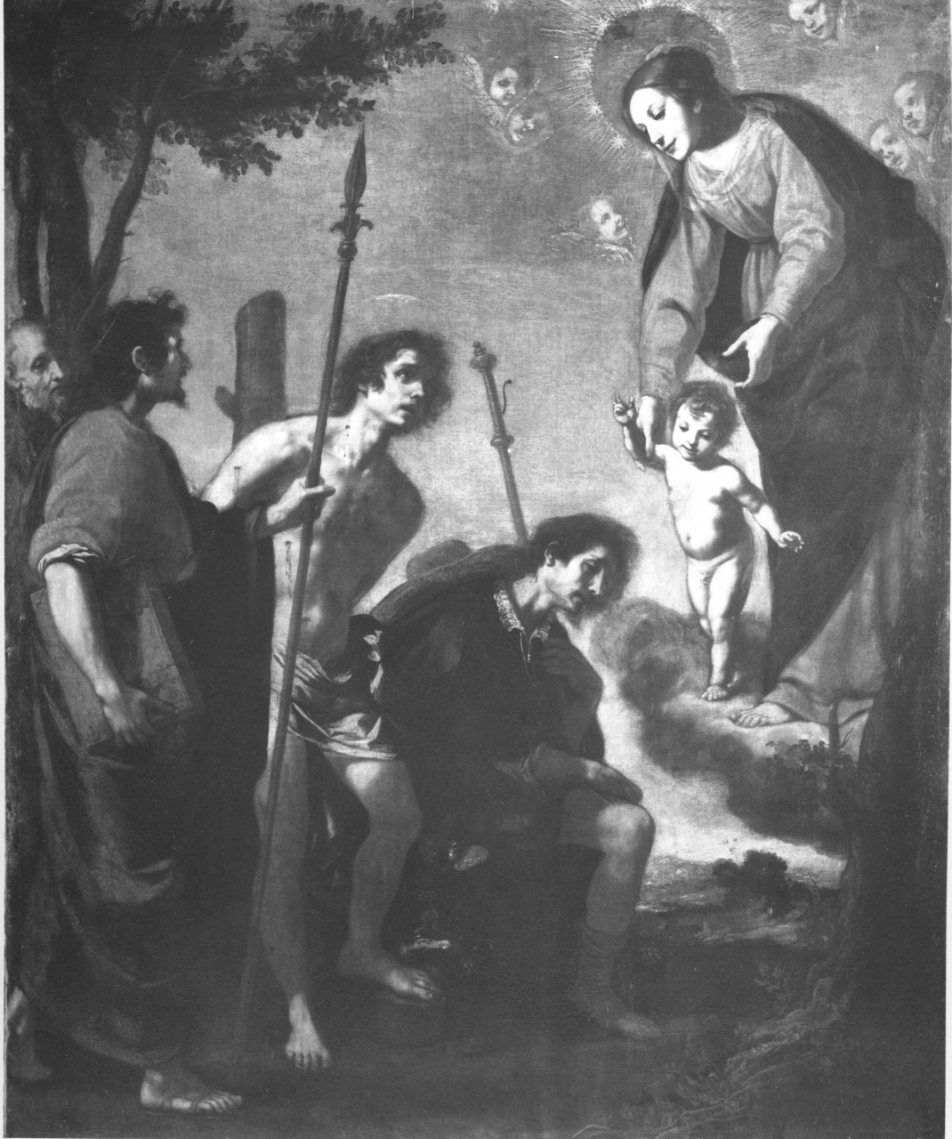 Madonna con Bambino, San Rocco, San Sebastiano e due santi (dipinto) di Vignali Jacopo (sec. XVII)
