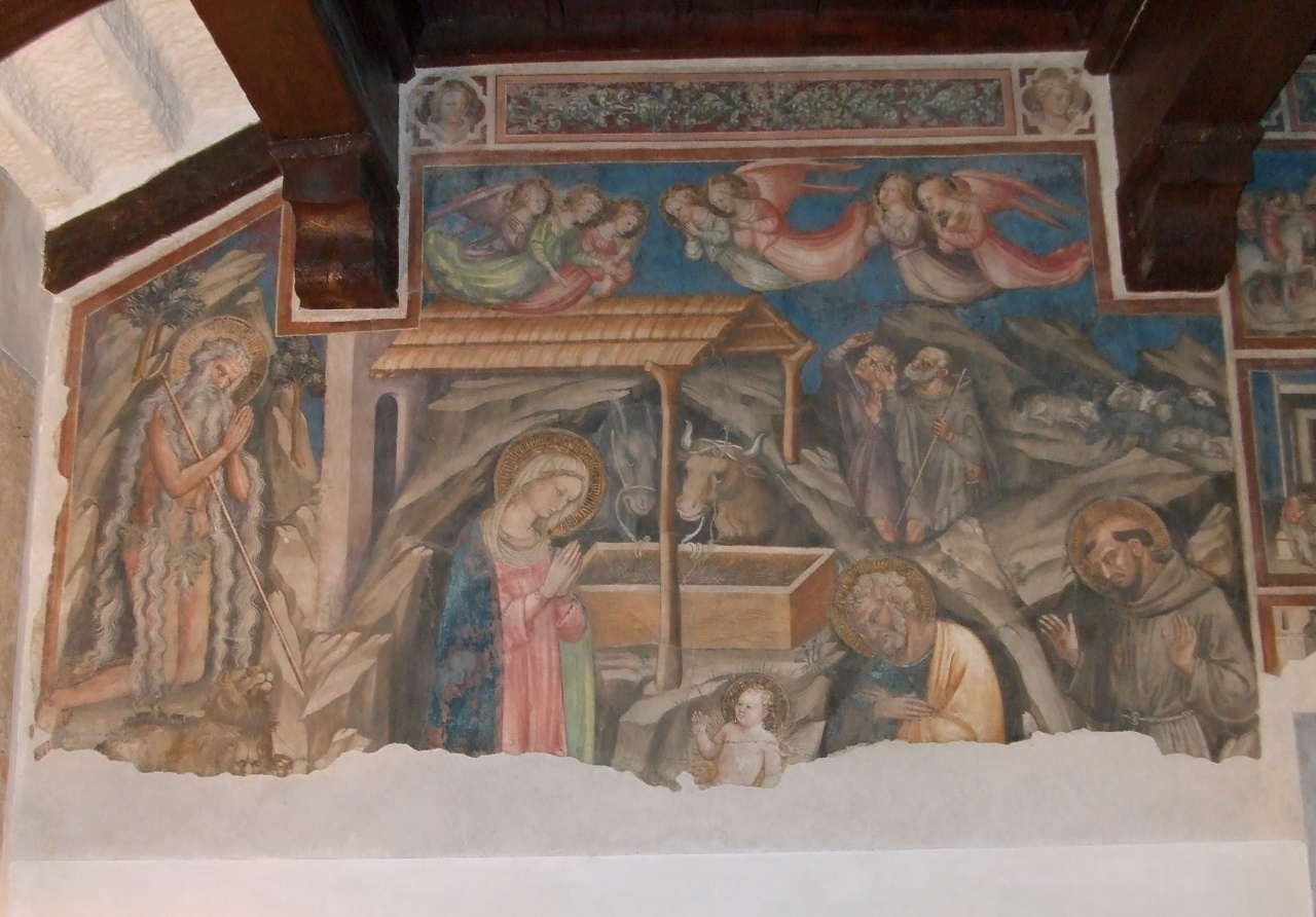 natività di Gesù con Sant'Onofrio e San Francesco d'Assisi; Santa Margherita d'Antiochia (dipinto murale, ciclo) di Bicci di Lorenzo (attribuito) (sec. XV)