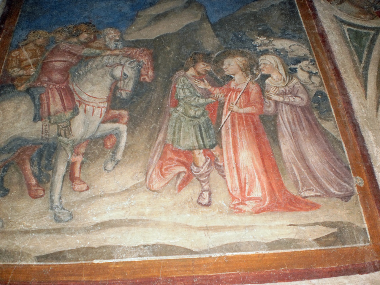Olibrio incontra Santa Margherita d'Antiochia al pascolo (dipinto murale, elemento d'insieme) di Bicci di Lorenzo (attribuito) (sec. XV)