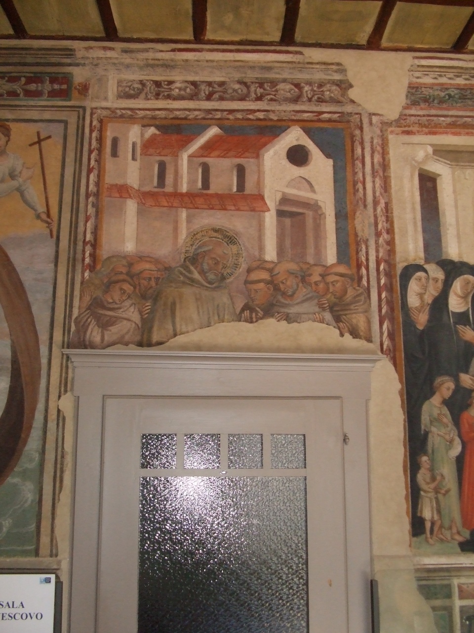 Santo monaco con i confratelli (dipinto murale, elemento d'insieme) di Bicci di Lorenzo (attribuito) (sec. XV)