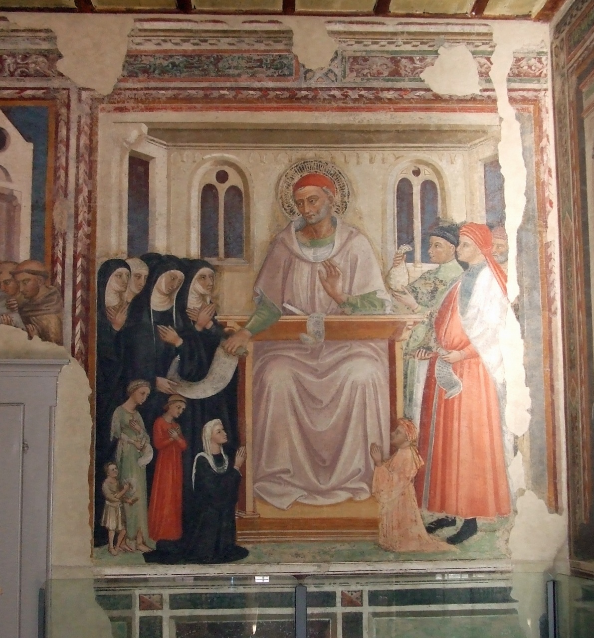 Sant'Ivo consegna la Regola dell'Ordine (dipinto murale, elemento d'insieme) di Bicci di Lorenzo (attribuito) (sec. XV)