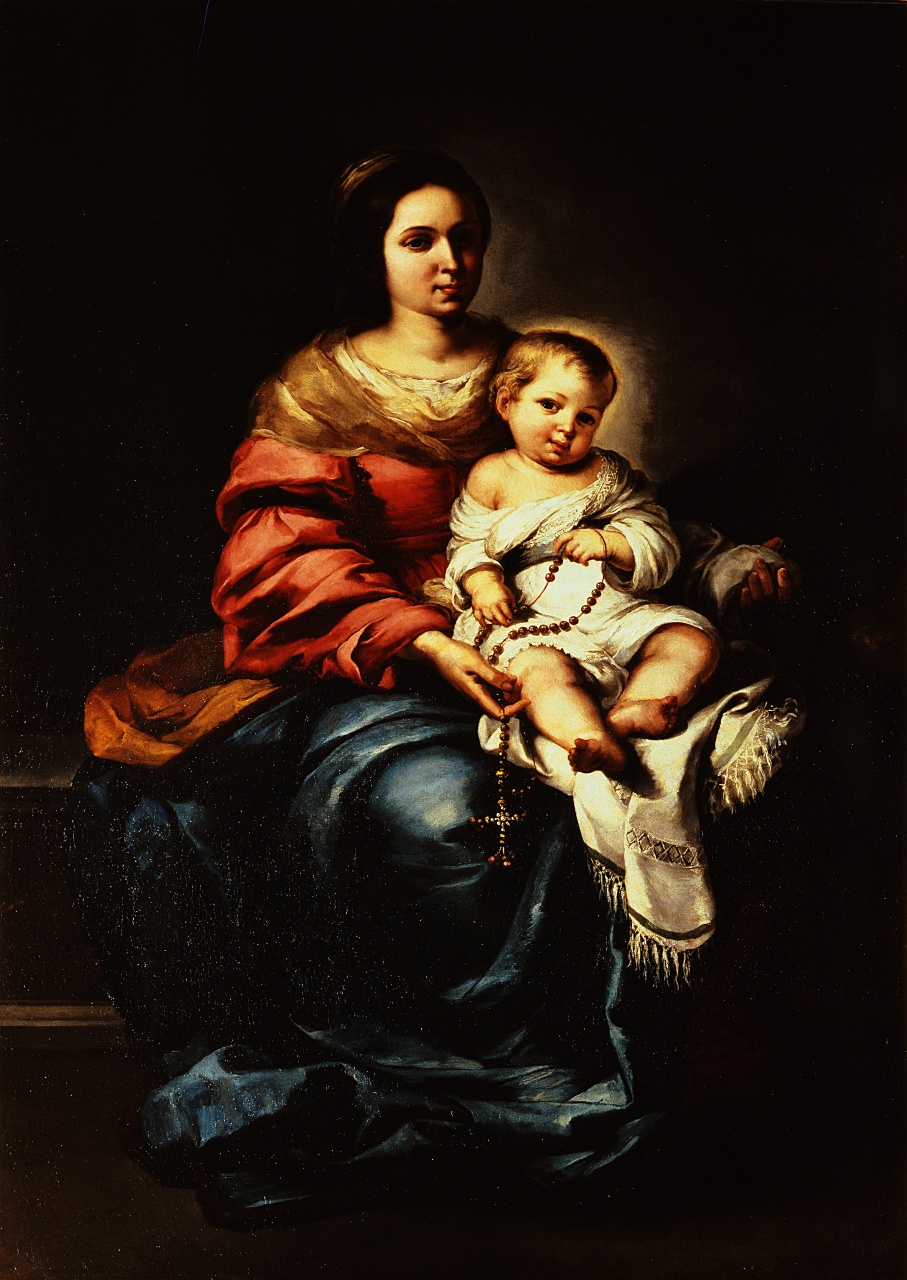 Madonna del Rosario, Madonna con Bambino (dipinto) di Murillo Bartolomè Esteban (sec. XVII)