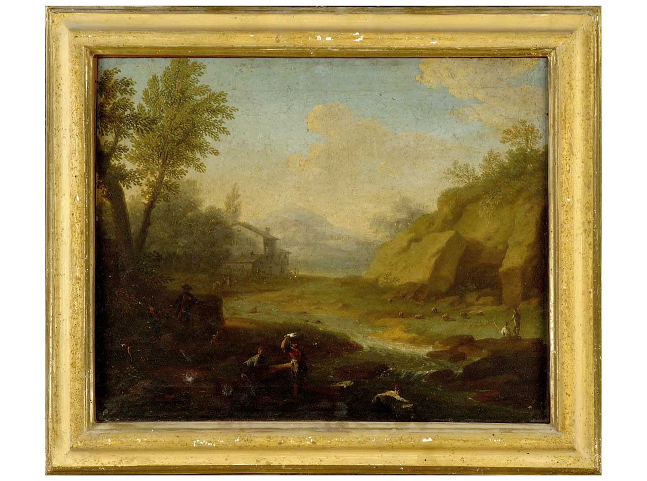 paesaggio con figure (dipinto) - ambito tosco-romano (sec. XVII)