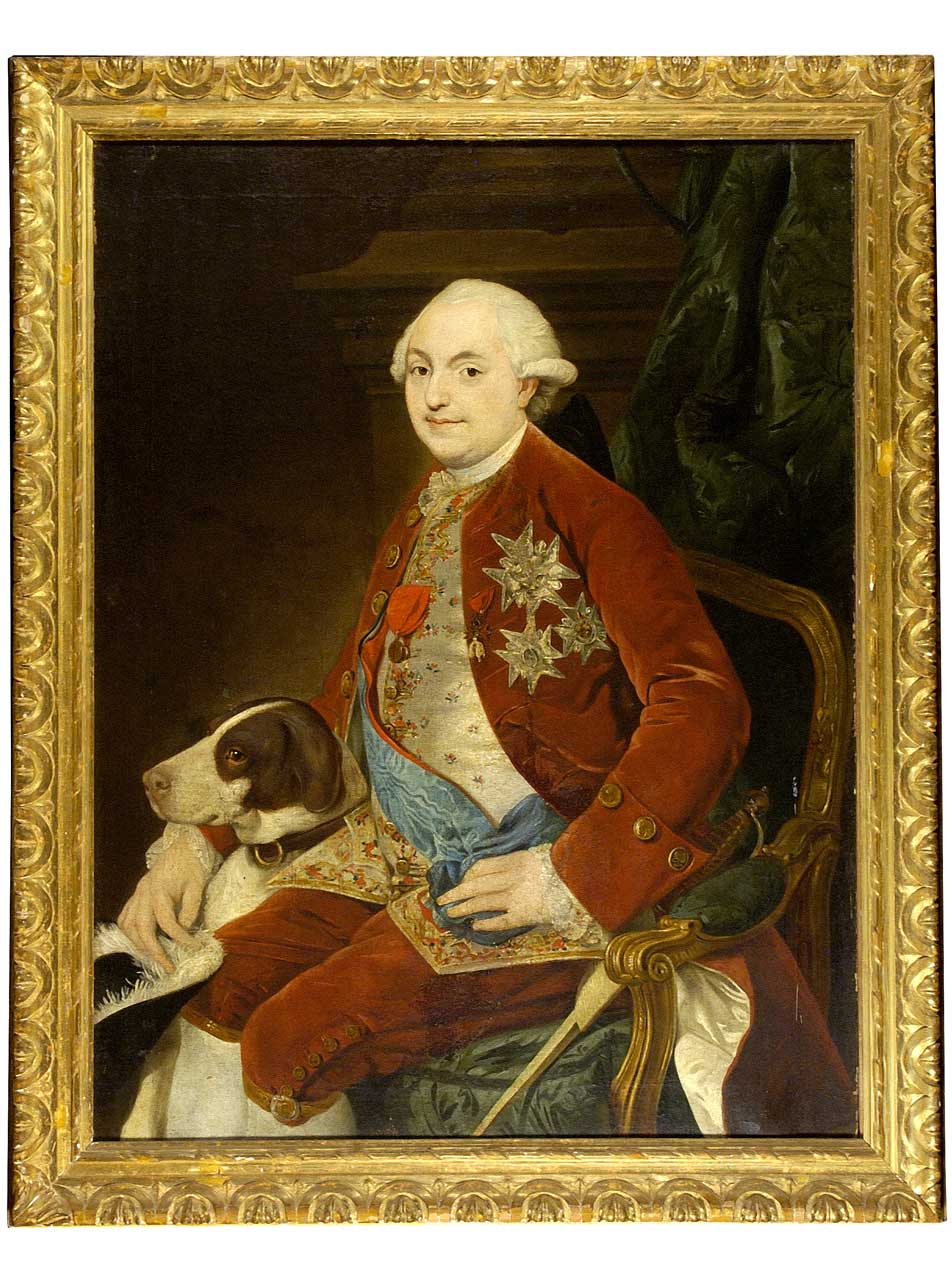 ritratto di Don Ferdinando di Borbone con cane da caccia (dipinto) - ambito italiano (seconda metà sec. XVIII)