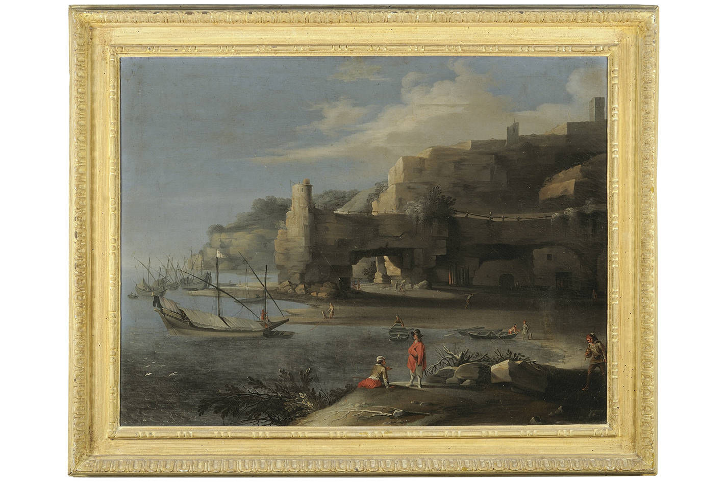 marina con pescatori e barche (dipinto) di Filippo di Liagno detto Filippo Napoletano (primo quarto sec. XVII)